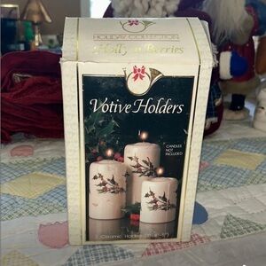 Vintage Holly and Berries Votive Holders